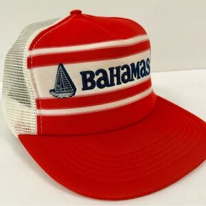 Vintage Bahamas Trucker Snapback Mesh Hat 80s Tropical Vibes Puffy Letters